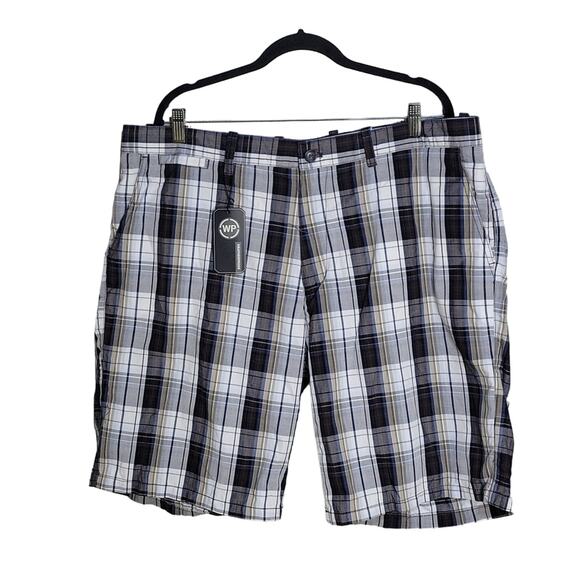 Weatherproof Plaid Blue/White/Dark Brown Shorts, Men's 40, NWT - Picture 1 of 11